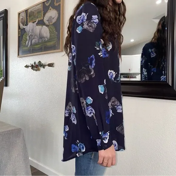 Thakoon Floral Print Round Neck Long Sleeve Pullover Sweatshirt Blue Combo Large - Picture 3 of 9
